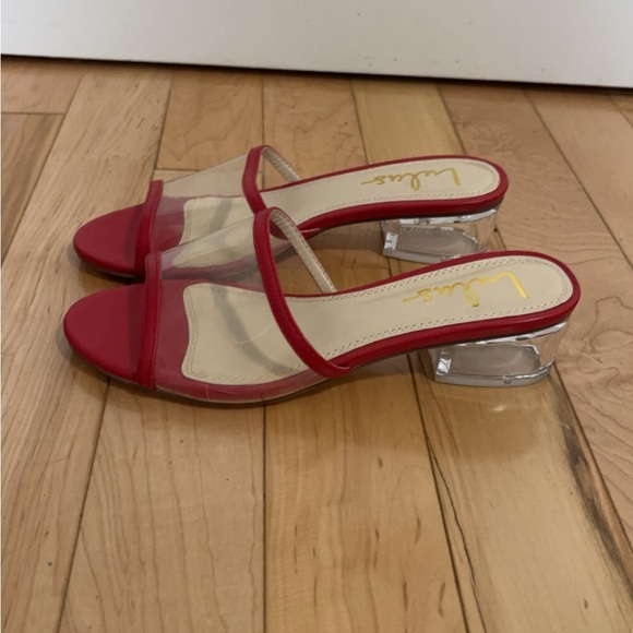Lulus Shoes - LULU’S JAE RED VINYL PEEP-TOE MULES